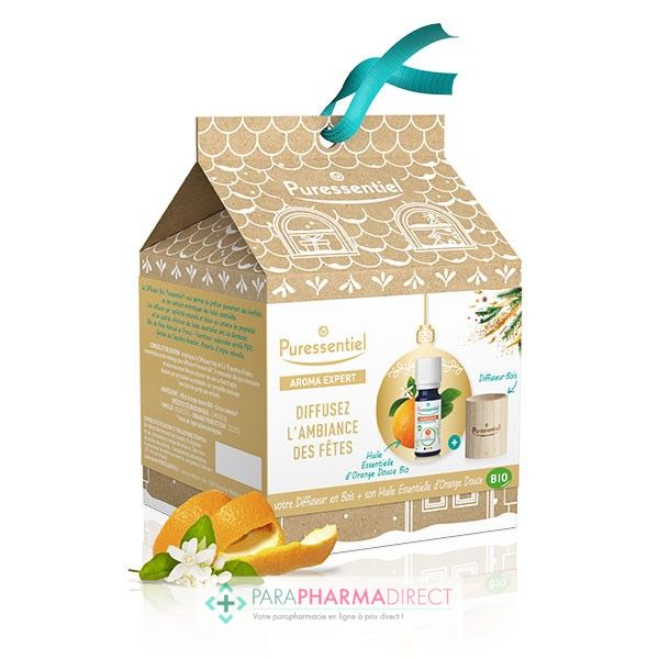Puressentiel Coffret Aroma Expert - Diffuseur en Bois + Huile Essentielle  d'Orange Douce BIO 10 ml - Paraphamadirect