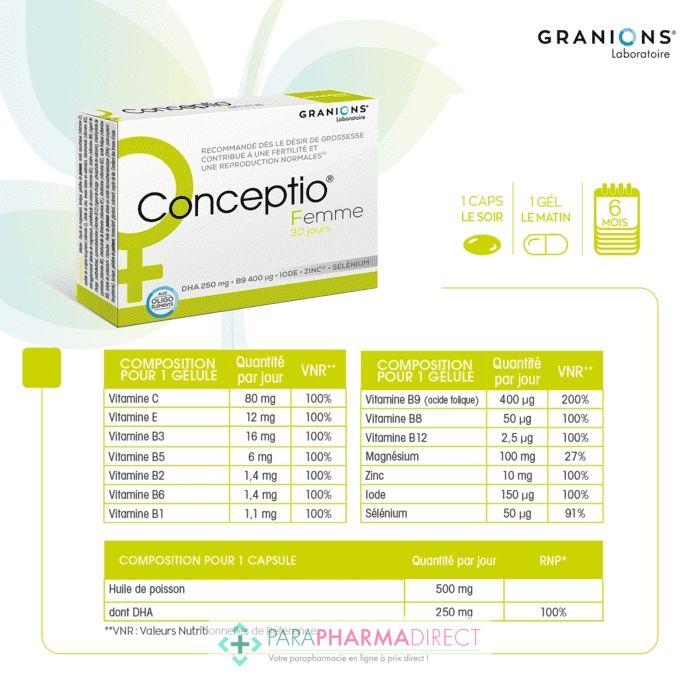 Granions Conceptio Homme - Fertilité & Reproduction Normales - 90 capsules  + 30 sachets