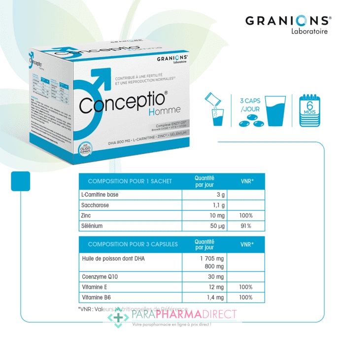 Conceptio homme Granions, boite de 90 capsules et 30 sachets