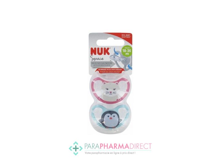 NUK Space 2 Sucettes Silicone 18-36 Mois - Paraphamadirect