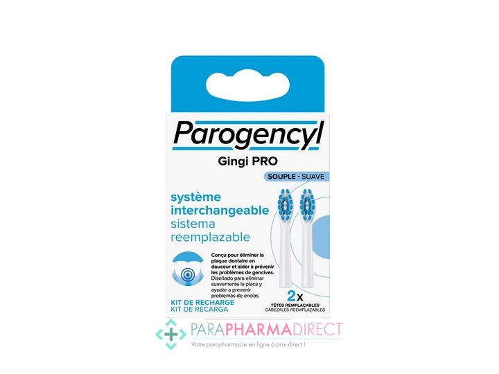 Parogencyl Gingi Pro Système Interchangeable Souple Kit de Recharge 2 Têtes  Remplaçables