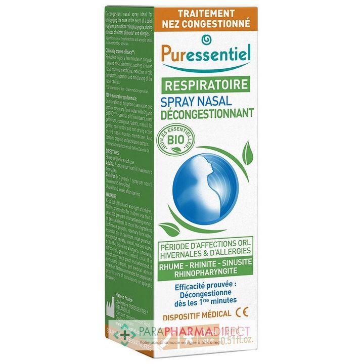 Puressentiel Respiratoire Spray Nasal Décongestionnant 15 ml -  Paraphamadirect