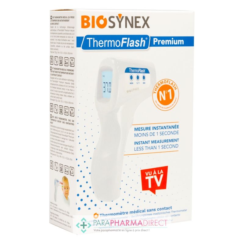 Biosynex ThermoFlash Premium - Thermomètre Frontal Infrarouge Sans Contact  - Paraphamadirect