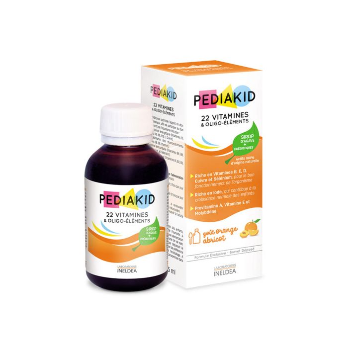 Pediakid 22 vitamines et oligo-éléments goût orange abricot - flacon de 125 ml