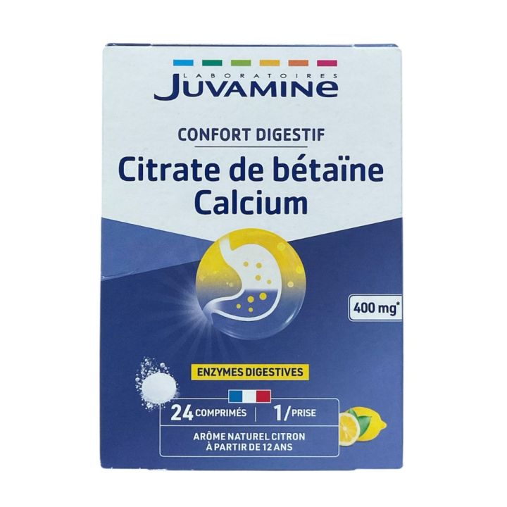 Confort digestif Citrate de bétaïne Calcium arôme citron Juvamine - boite de 24 comprimés effervescents