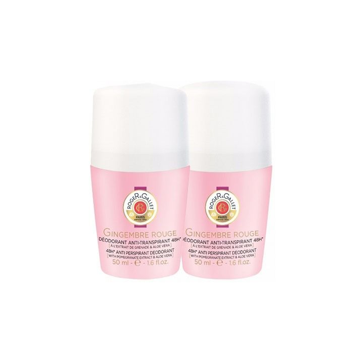 Déodorant anti-transpirant 48h gingembre rouge Roger & Gallet - lot de 2 roll-on de 50ml