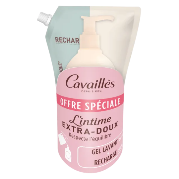 L'intime extra-doux offre spéciale gel lavant + recharge Rogé Cavaillès - flacon pompe de 250ml + éco-recharge de 500ml
