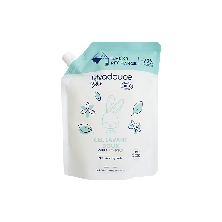 Gel lavant doux bio éco-recharge Rivadouce bébé - recharge de 750ml