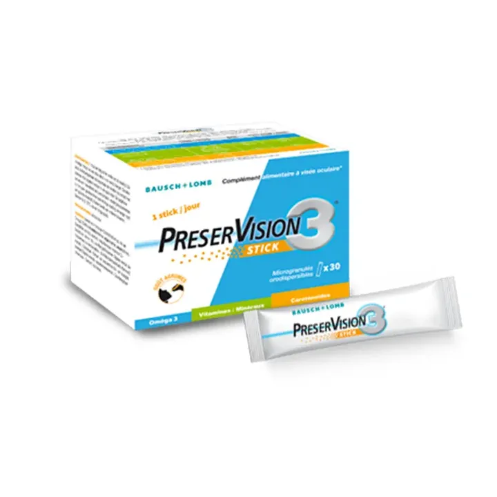 PreserVision 3 complément alimentaire à visée oculaire Bausch Lomb - boite de 30 sticks 