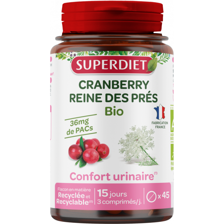 Cranberry reine des prés bio Superdiet - boite de 45 comprimés