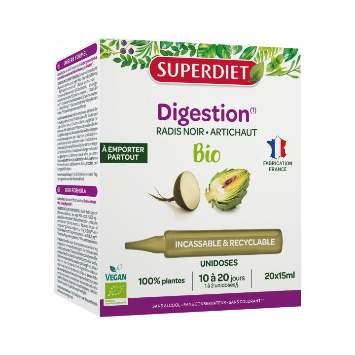 Digestion radis noir artichaut bio Superdiet - boîte de 20 unidoses de 15ml
