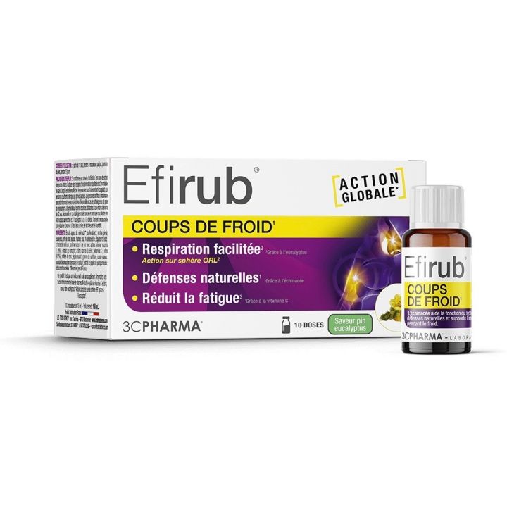 Efirub Coups de froid saveur pin eucalyptus 3C Pharma - boîte de 10 unidoses de 10ml
