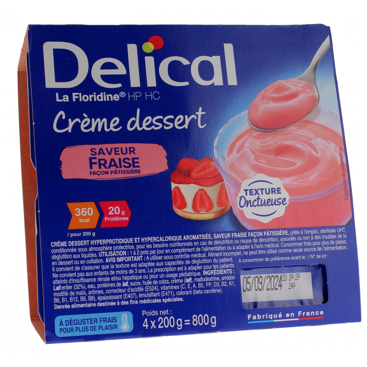 Delical Crème dessert HP/HC La Floridine saveur fraise façon pâtissière - 4 pots de 200g