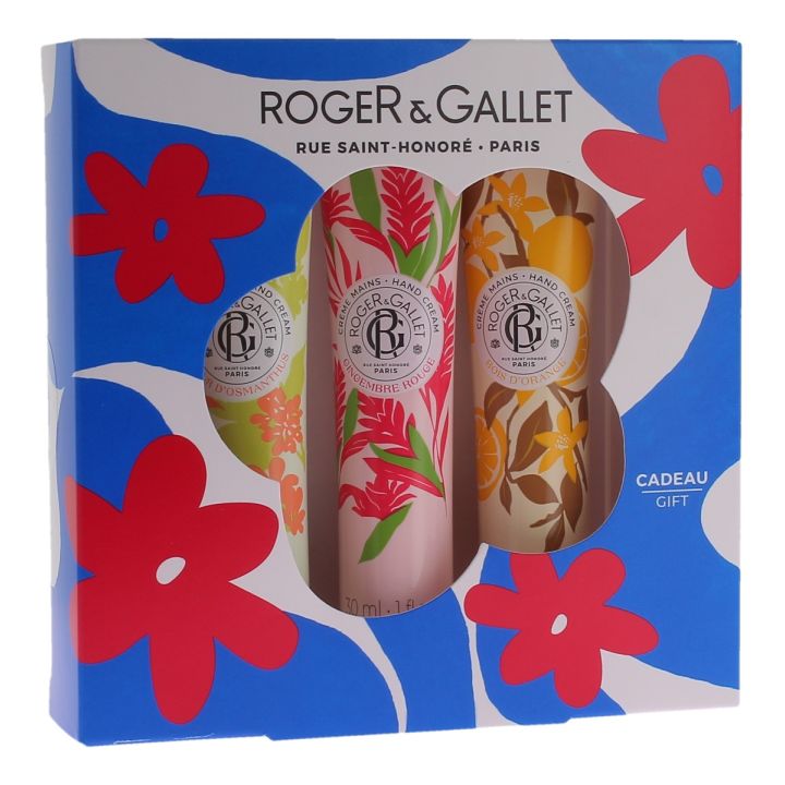 Trio crèmes mains bienfaisante fleur d'osmanthus, gingembre rouge, bois d'orange Roger & Gallet - coffret de 3 crèmes de 30ml 