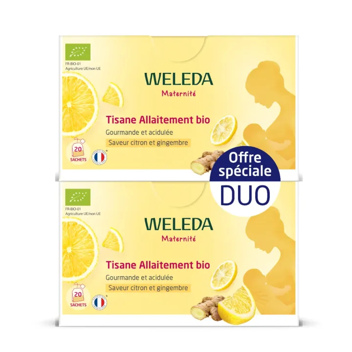 Tisane allaitement bio saveur citron et gingembre Weleda - lot de 2 boîtes de 20 sachets