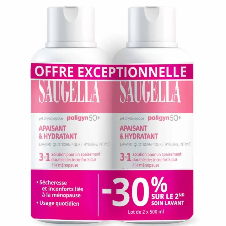 Poligyn 50+ soin lavant intime Saugella - lot de 2 flacons de 500ml offre spéciale