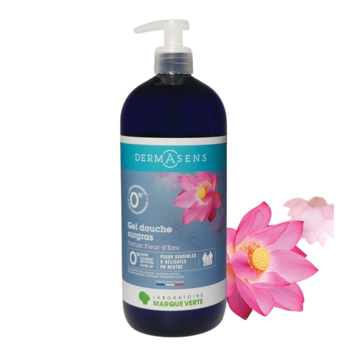 Dermasens gel douche surgras fleur d'eau Marque Verte - flacon-pompe de 1L