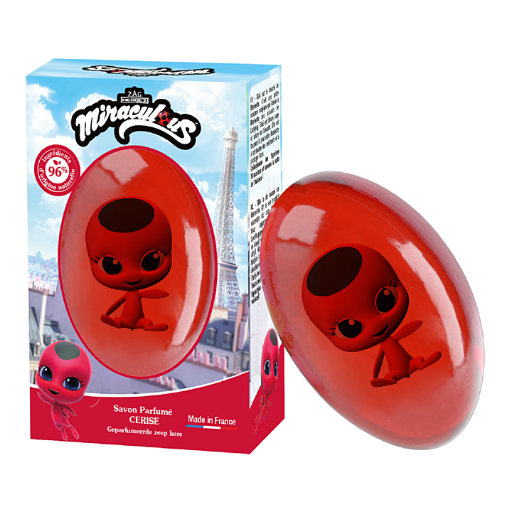 Savon solide Cerise figurine Tikki Le Comptoir du Bain x Miraculous - pain de 75g