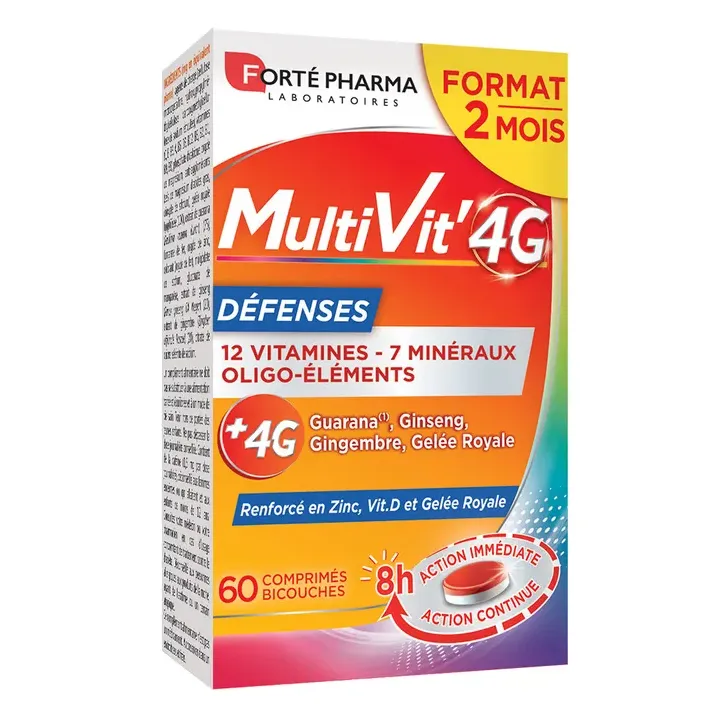 MultiVit' 4G Défenses Forté Pharma - boite de 60 comprimés bicouches
