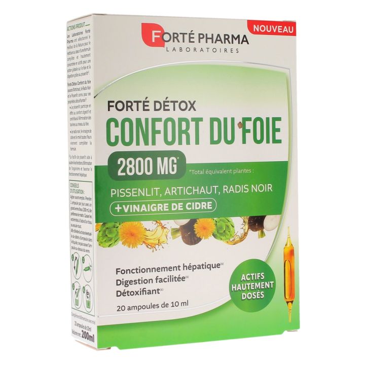 Forté détox confort du foie 2800mg Forté Pharma - boite de 20 ampoules de 10ml