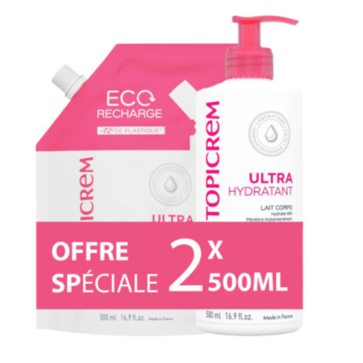 Lait corps ultra-hydratant Topicrem - offre spéciale 2x500ml