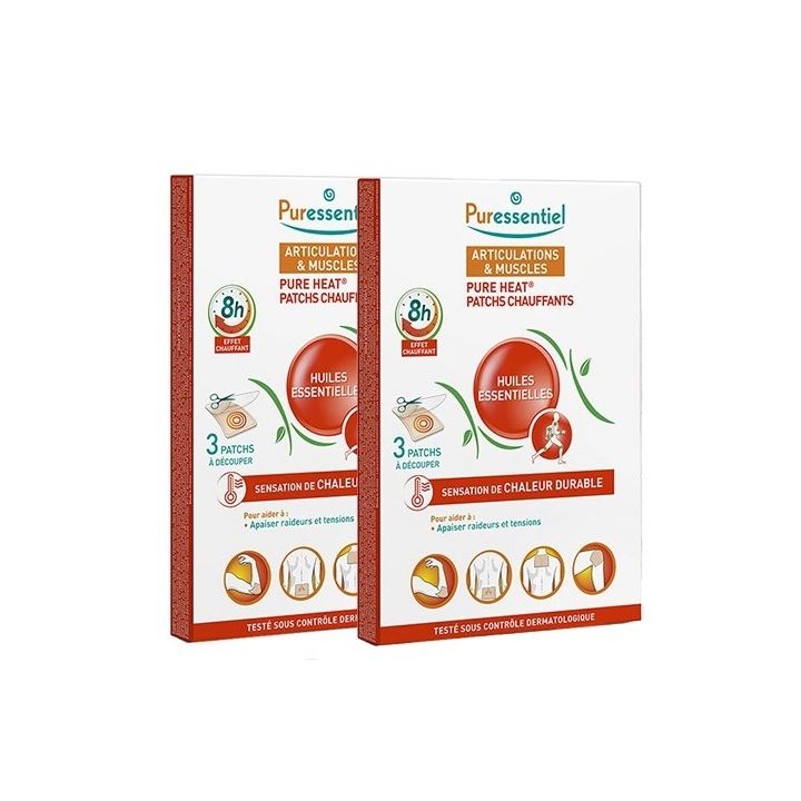 Patch chauffant articulations et muscles Puressentiel - lot de 2 boites de 3 patchs (offre spéciale -50% sur la 2ème boite)