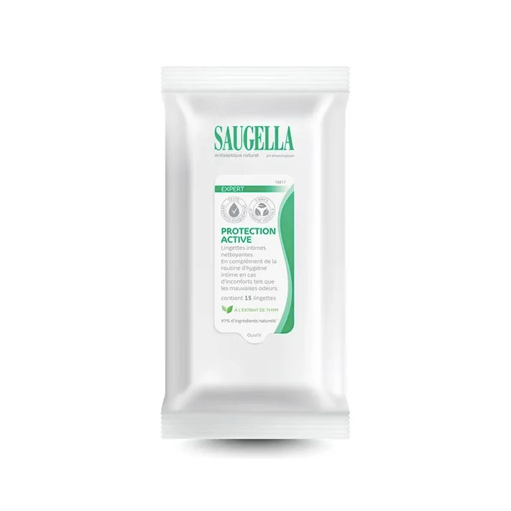 Lingettes intimes nettoyantes Expert Protection Active Saugella - paquet de 15 lingettes