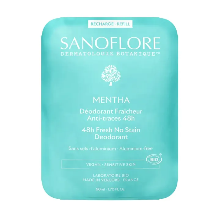 Déodorant Mentha fraîcheur anti-traces 48h bio Sanoflore - recharge de 50ml