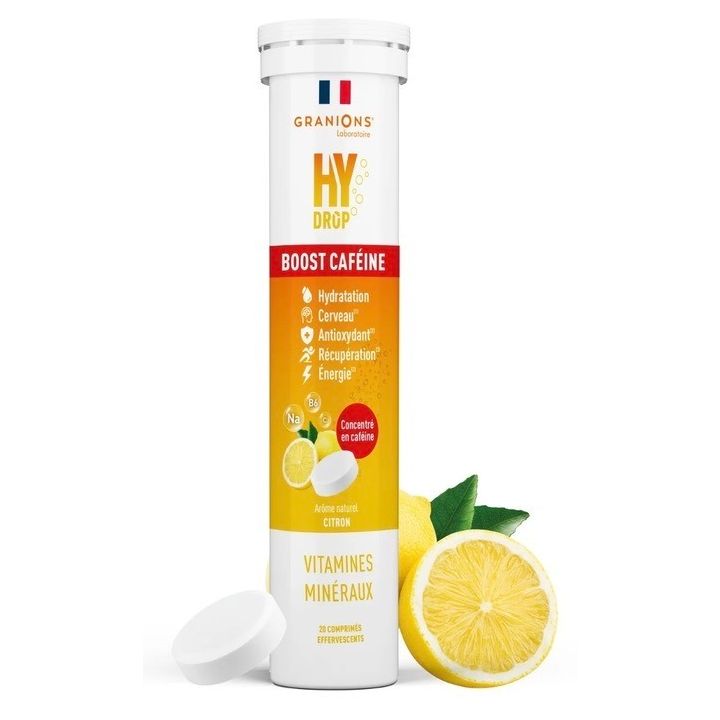 Hydrop Boost caféine solution d'hydratation arôme citron Granions - tube de 20 comprimés effervescents