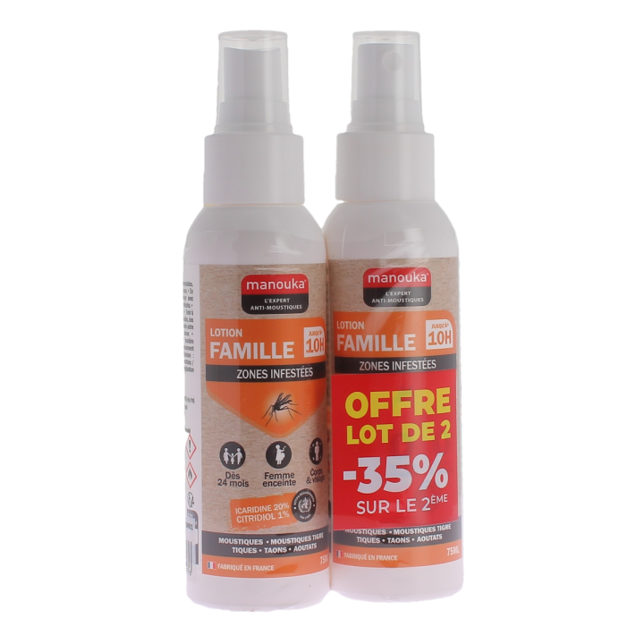 Spray anti-moustique lotion famille zones infestées Manouka - lot de 2 spray de 75ml -35% sur le 2ème