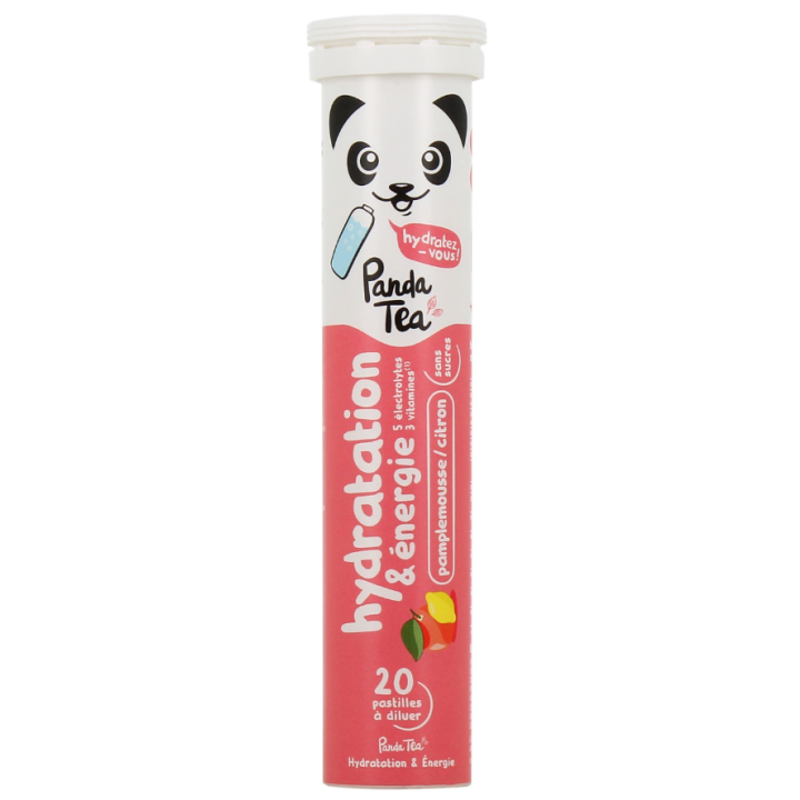 Pastilles hydratation et énergie goût pamplemousse citron Panda Tea - 20 pastilles effervescentes