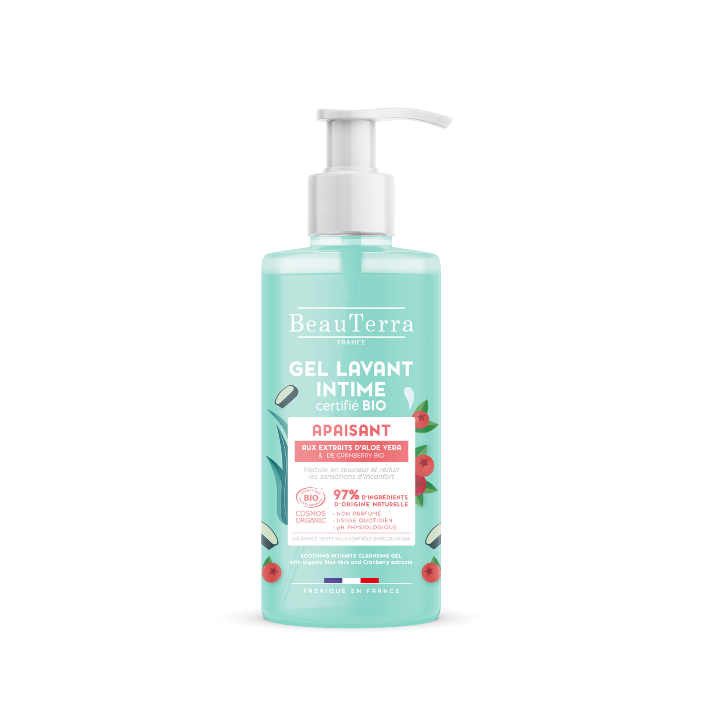 Gel lavant intime certifié bio apaisant Beauterra - flacon-pompe de 500ml