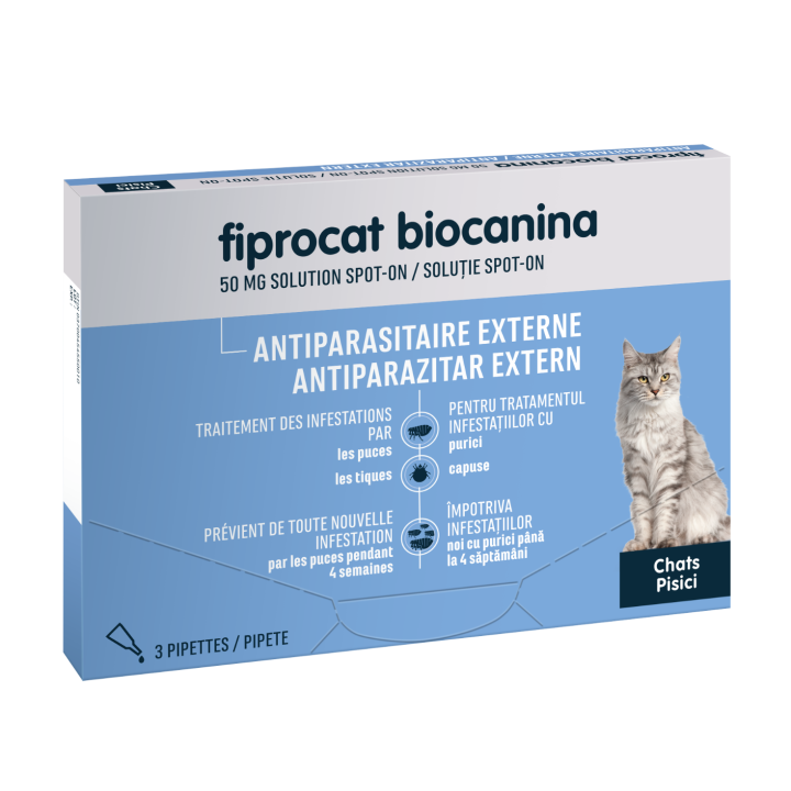 Fiprocat 50 mg Solution spot-on chats Biocanina - 3 pipettes de 0,5 ml