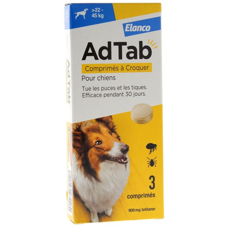 AdTab 900 mg chien 22-45kg Elanco - boîte de 3 comprimés à croquer