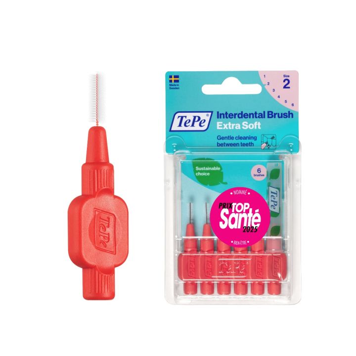 Brossettes interdentaires extra souples rouge pastel taille 2 (0.5mm) TePe - 6 unités