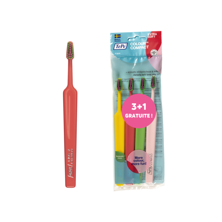 Brosses à dents compact extra soft TePe - lot de 4 brosses à dents