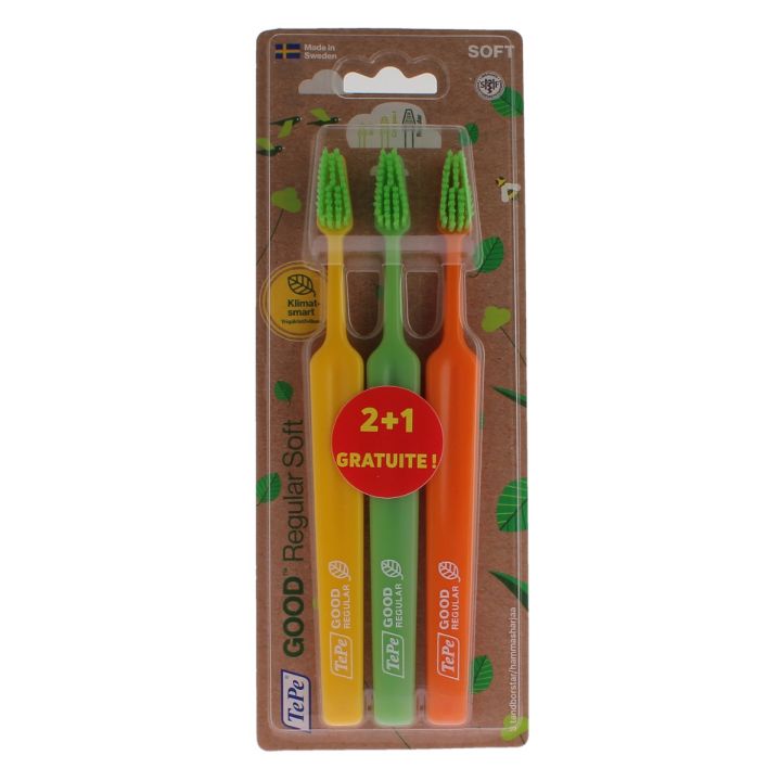Brosse à dents Good regular soft TePe - pack de 2 brosse à dents + 1 gratuite