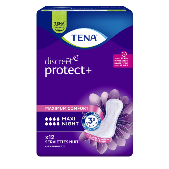 Discreet protect+ maxi night Tena - sachets de 12 protections 