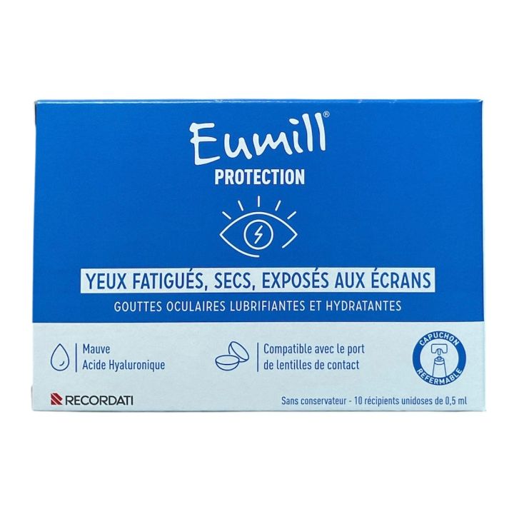 Protection gouttes yeux fatigués, secs, exposés aux écrans Eumill - boîte de 10 unidoses de 0,5ml