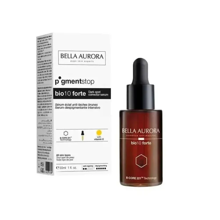 Pigmentstop sérum éclat anti-tâches brunes bio Bella Aurora - flacon pipette de 30ml