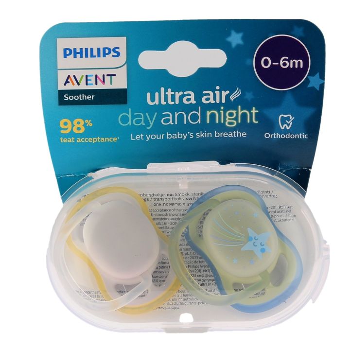 Sucettes ultra-air day and night 0/6 mois Philips Avent - lot de 2 sucettes
