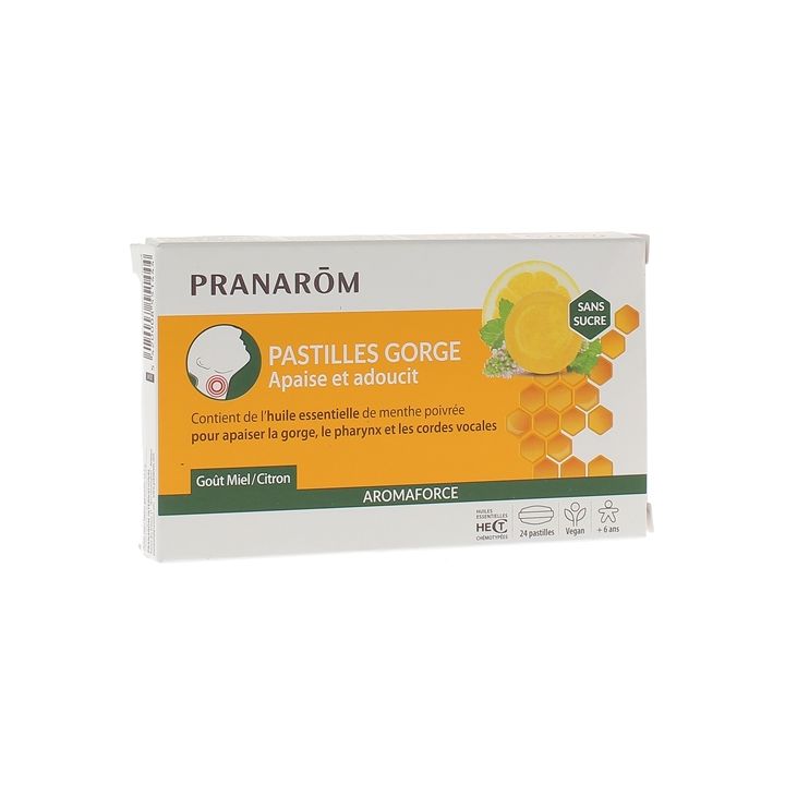 Aromaforce Pastille gorge goût miel-citron Pranarom - boîte de 24 pastilles