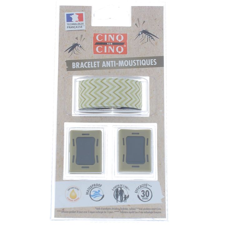 Bracelet anti-moustiques kaki Cinq sur Cinq - Un bracelet + 2 recharges