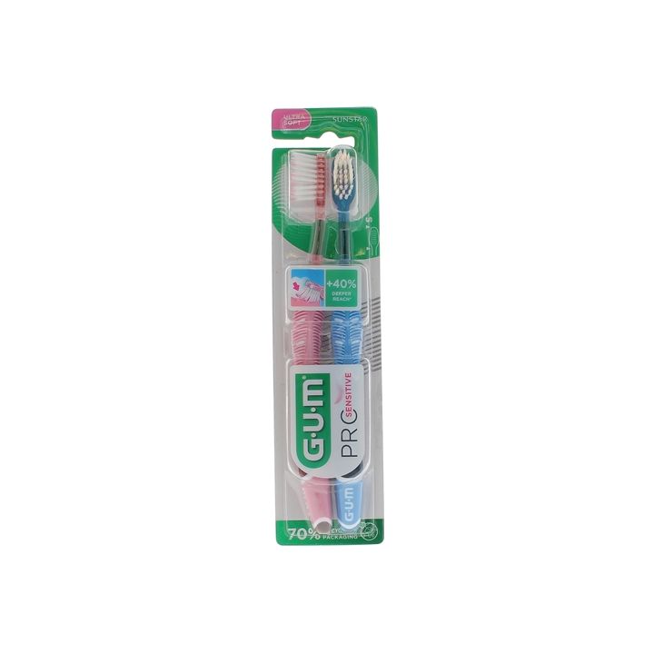 Brosse à dents Pro sensitive ultra soft GUM - lot de 2 brosses à dents