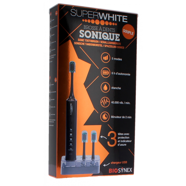 Brosse à dents sonique souple coloris noir Superwhite - boîte de 5 pièces