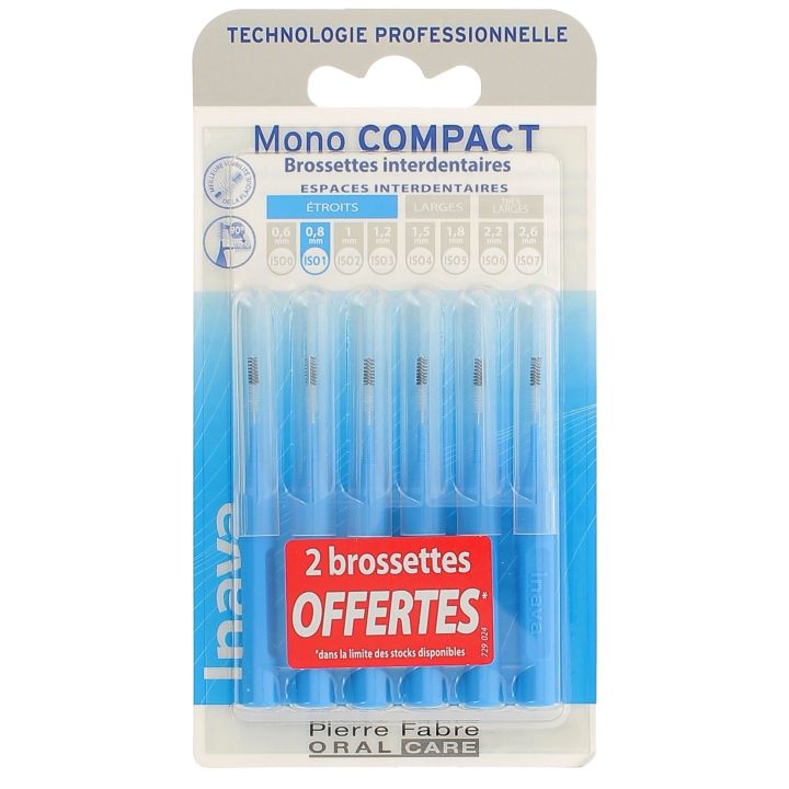 Brossettes interdentaires Mono compact étroits 0,8 mm Inava - 6 Brossettes (4 + 2 offertes)
