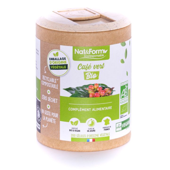 Café vert Bio Ecoresponsable Nat&Form - boite de 200 gélules