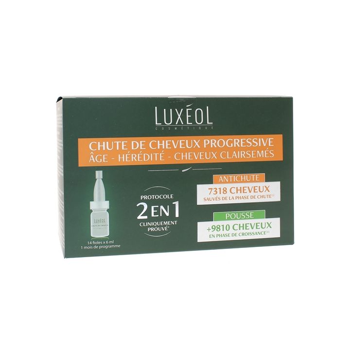 Chute de cheveux progressive 2 en 1 Luxéol - boîte de 14 fioles