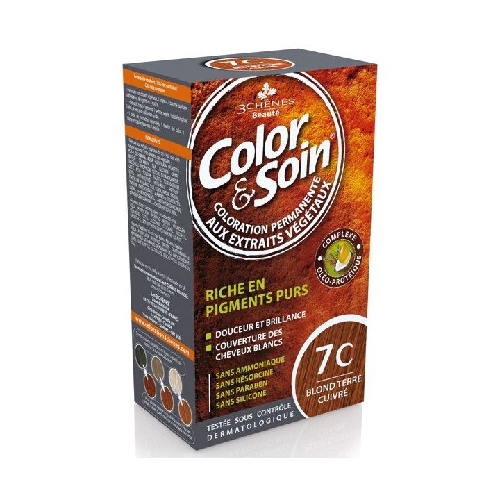 Color & soin coloration permanente Blond terre cuivré 7C Les 3 chênes - 1 kit