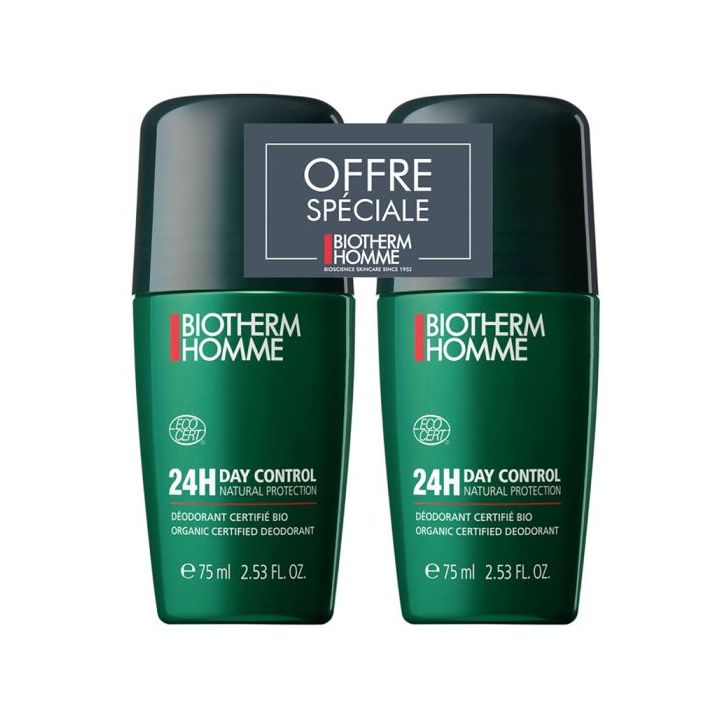 Day control 24H natural protection déodorant Biotherm homme - lot de 2 roll-on de 75ml